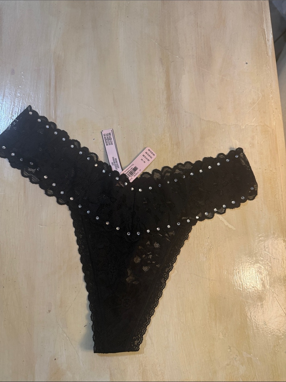Victoria's Secret Black Lace Rhinestone Thong